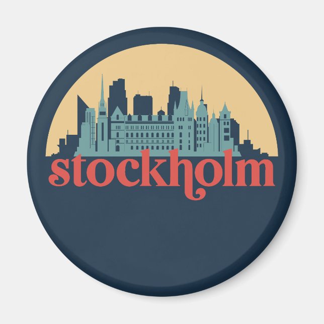 Stockholm Schweden City Skyline Retro City Art Magnet (Vorne)