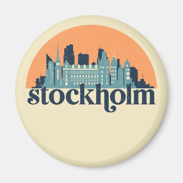 Stockholm Schweden City Skyline Retro City Art Magnet (Vorne)