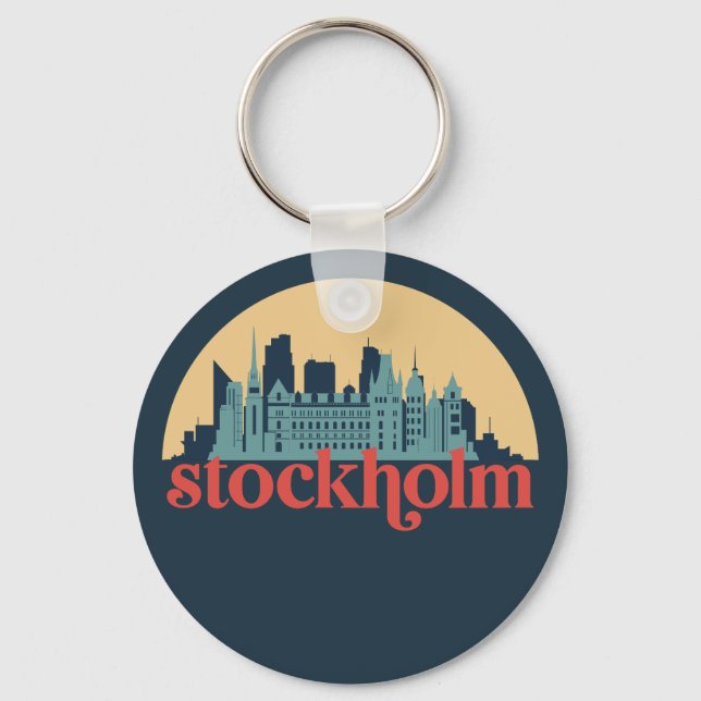Stockholm Schweden City Skyline Retro City Art Schlüsselanhänger (Vorderseite)