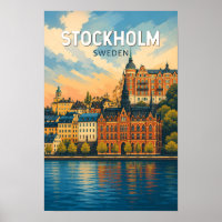 Stockholm Schweden Illustration Reise Kunst Vintag