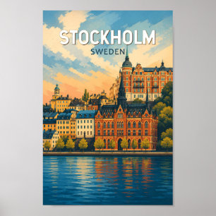 Stockholm Schweden Illustration Reise Kunst Vintag Poster