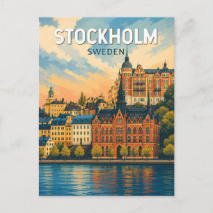 Stockholm Schweden Illustration Reise Kunst Vintag Postkarte