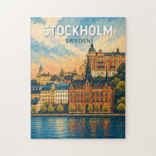 Stockholm Schweden Illustration Reise Kunst Vintag Puzzle