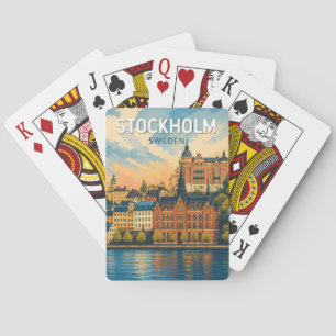 Stockholm Schweden Illustration Reise Kunst Vintag Spielkarten