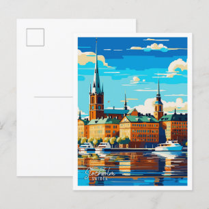 Stockholm Schweden Kunst Vintage Reise Illustratio Postkarte