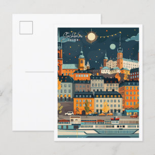 Stockholm Schweden Kunst Vintage Reiseillustration Postkarte