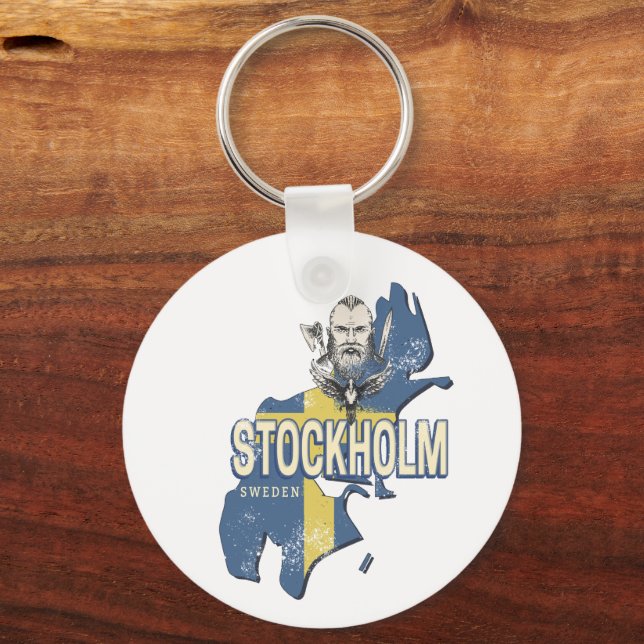 Stockholm Schweden Provinz Karte Vintag Souvenir Schlüsselanhänger (Vorderseite)