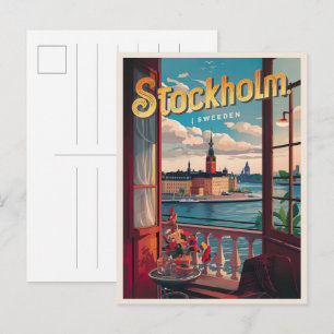 Stockholm Schweden Reise Vintage Balkon Ansicht Ge Postkarte