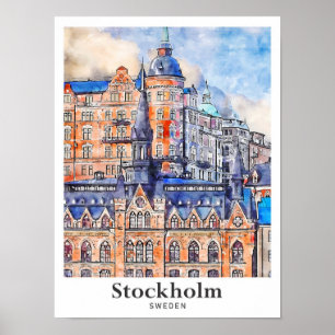 Stockholm Schweden Reise Wasserfarben Skizze Poster