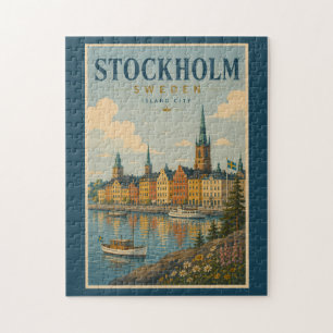 Stockholm Schweden Skyline Illustration Reise Kuns Puzzle