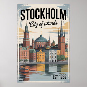 Stockholm Schweden Skyline Retro Reise Poster
