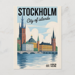 Stockholm Schweden Skyline Retro Reise  Postkarte