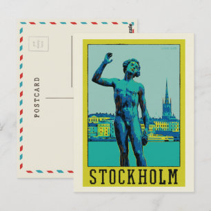 Stockholm Schweden, Statue am Ufer des Postauto Postkarte