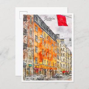 Stockholm Schweden Vintage Reise Aquarell Postkarte