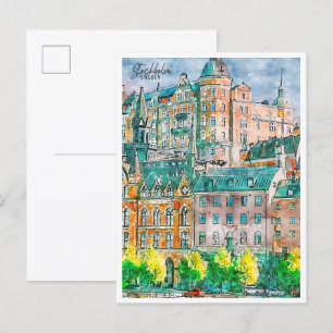 Stockholm Schweden vintage Reise Wasserfarbe Postkarte