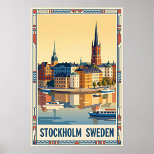 Stockholm Schweden Vintage-Reiseillustration Poster