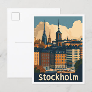 Stockholm Schweden Vintage-Reiseillustration Postkarte