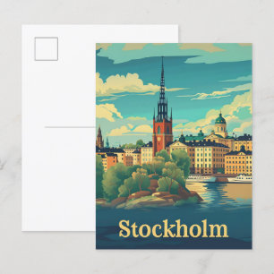 Stockholm Schweden Vintage Retro Reiseillustration Postkarte