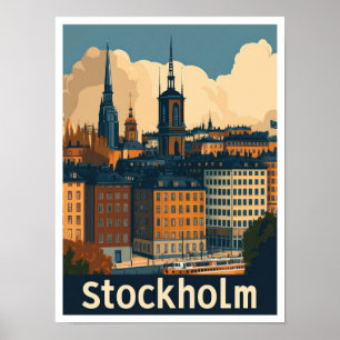 Stockholm Schweden Vintage Travel Illustration Poster