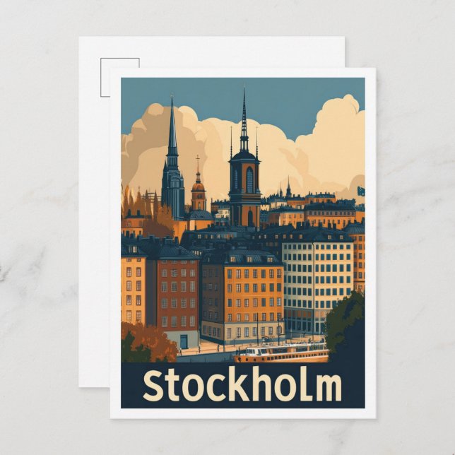Stockholm Schweden Vintage Travel Illustration Postkarte (Vorne/Hinten)