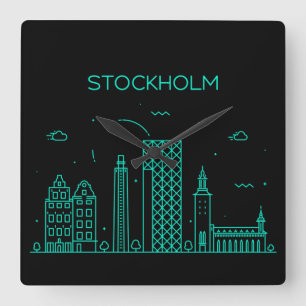 Stockholm skyline quadratische wanduhr