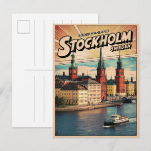Stockholm Sweden Reise Vintages Comic Geschenke Postkarte