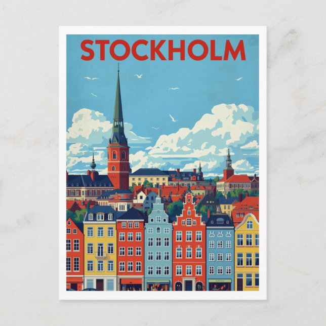 Stockholm, Sweden Retro Cityscape Travel Postkarte (Vorderseite)