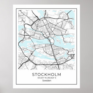 Stockholm White Map - Karte Wall Art Decor Poster