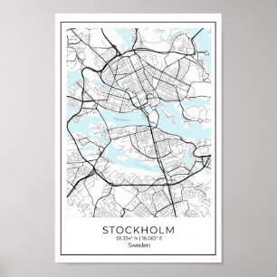 Stockholm White Map - Schwarz-Weiß-Wohngestaltung Poster