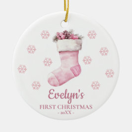 Stocking Personalized Girl's First Christmas Keramik Ornament