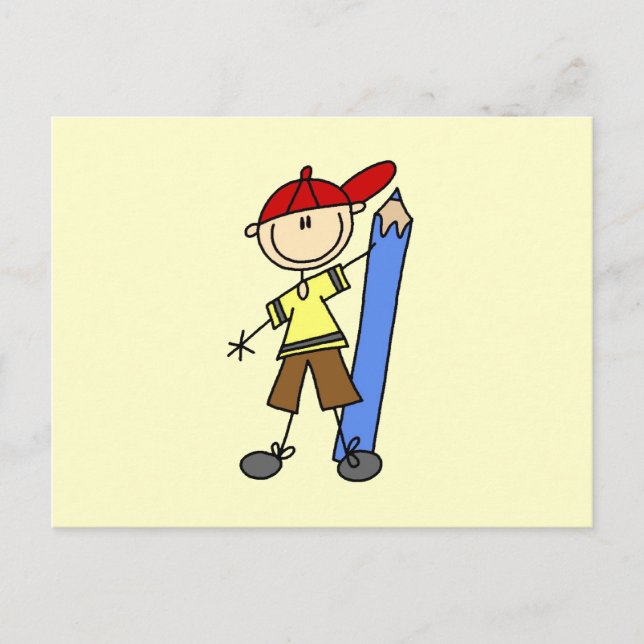 Stockjunge mit Bleistift Postkarte (Vorderseite)