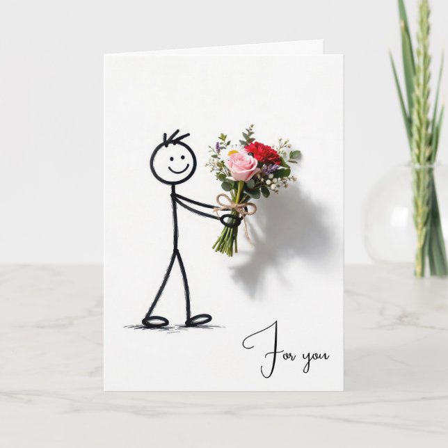 Stockmann mit Blumenstrauß Karte (Vorderseite)