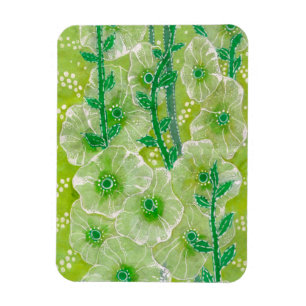 Stockrosen-Blüten-Blumenkunst Gemälde Grün Magnet