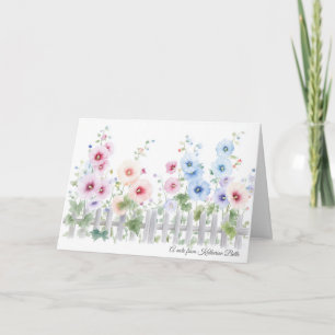 Stockrosen & Rustikale Holzzaun Aquarell Karte