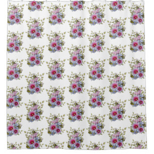 Stockrosen und Blaue Blumen mit Hummeln Duschvorhang