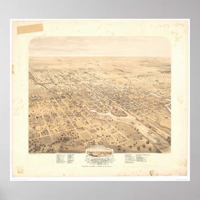 Stockton, CA Panorama Karte 1870 (1667A)-nicht res Poster (Vorne)