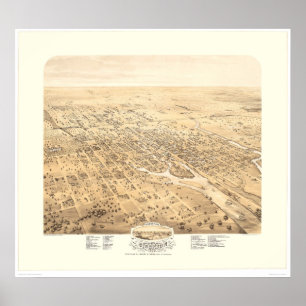 Stockton, CA Panorama Karte 1870 (1667A) - restaur Poster