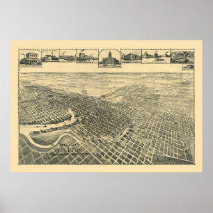 Stockton, CA Panoramic Map - 1895b Poster
