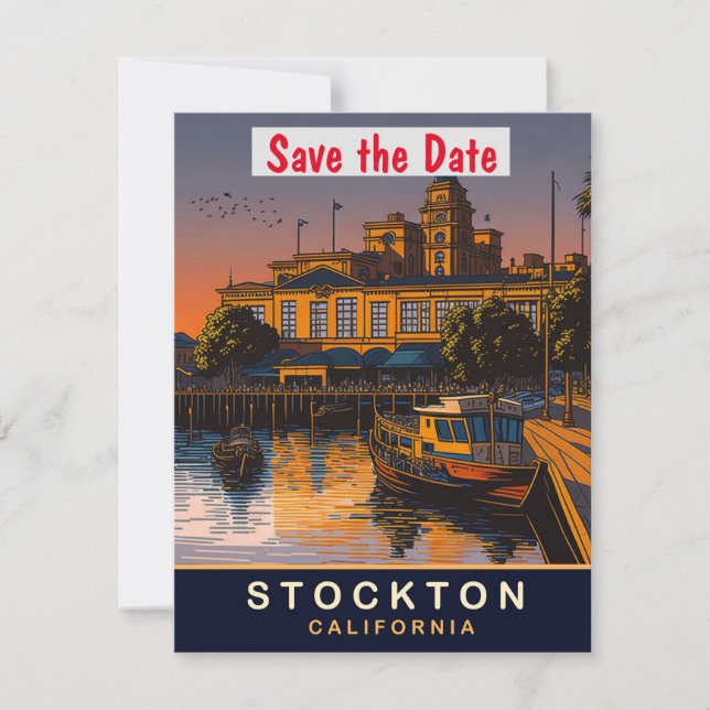 Stockton, Kalifornien, Travel Postcard, Save The Date (Vorderseite)