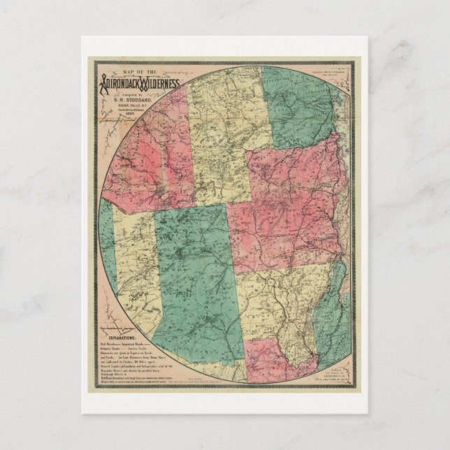 Stoddard's Map of the Adirondack Wilderness, 1883 Postkarte (Vorderseite)