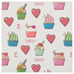 Stof mit individuellem Namen und Monogramm-Eiscrem Stoff