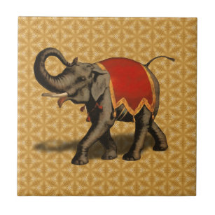 Stoff des indischen Elefant-w/Red Fliese