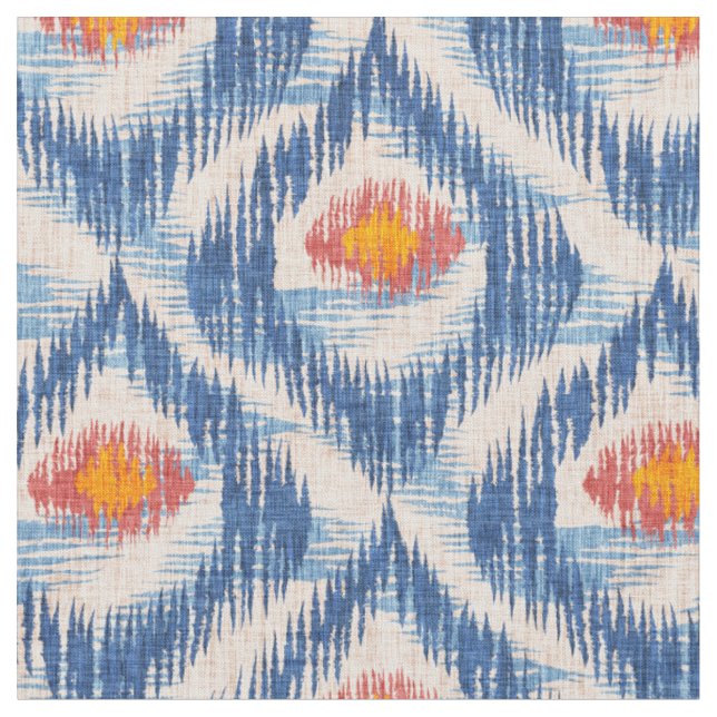 Stoff mit blauem Ikat-Muster (Nahaufnahme)