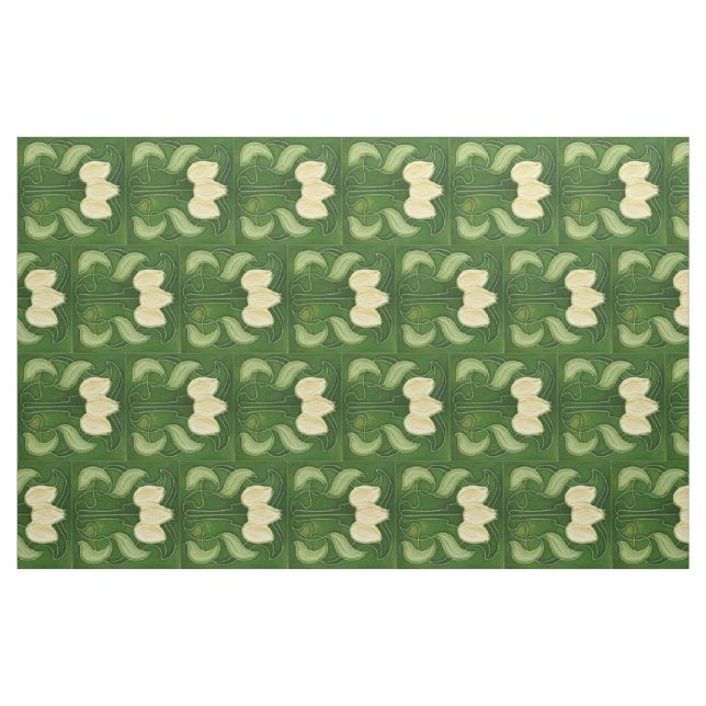 Stoff - Vintage weiße Tulpen Halbziegel Rotiert (Fat Quarter (45,7 x 55,9 cm))