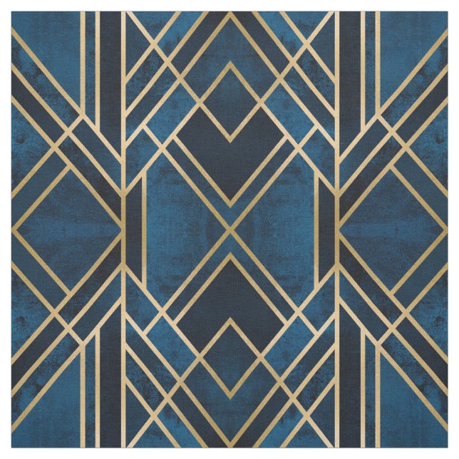 Stoffe - Art Deco Blau & Gold Spiegelstriche (Muster)