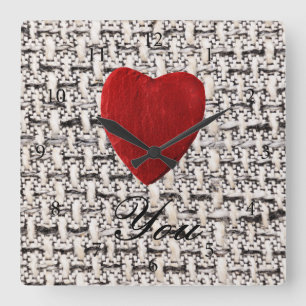 Stoffhintergrund Love you Quadratische Wanduhr