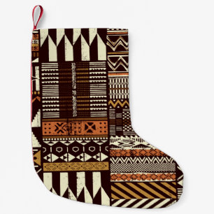 Stoffpatchwork im afrikanischen Stammesstil abstra Kleiner Weihnachtsstrumpf