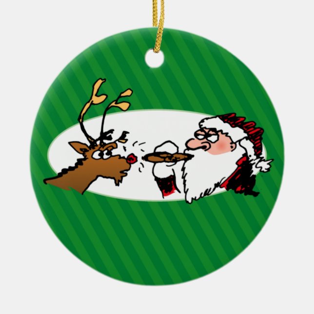 Stogie Smoking Santa Funny Green Holiday Ornament (Vorne)