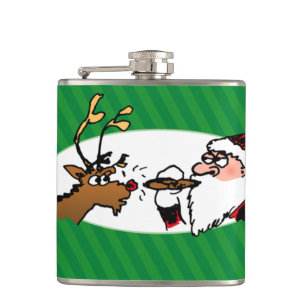 Stogie Smoking Santa Funny Green Strip Weihnachten Flachmann