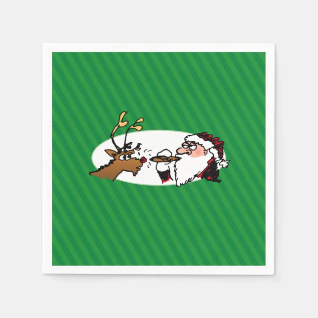 Stogie Smoking Santa Funny Green Strip Weihnachten Serviette (Vorderseite)